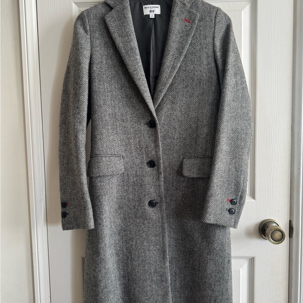 Uniqlo x Ines de la Fressange Gray Herringbone Women's Chesterfield Coat